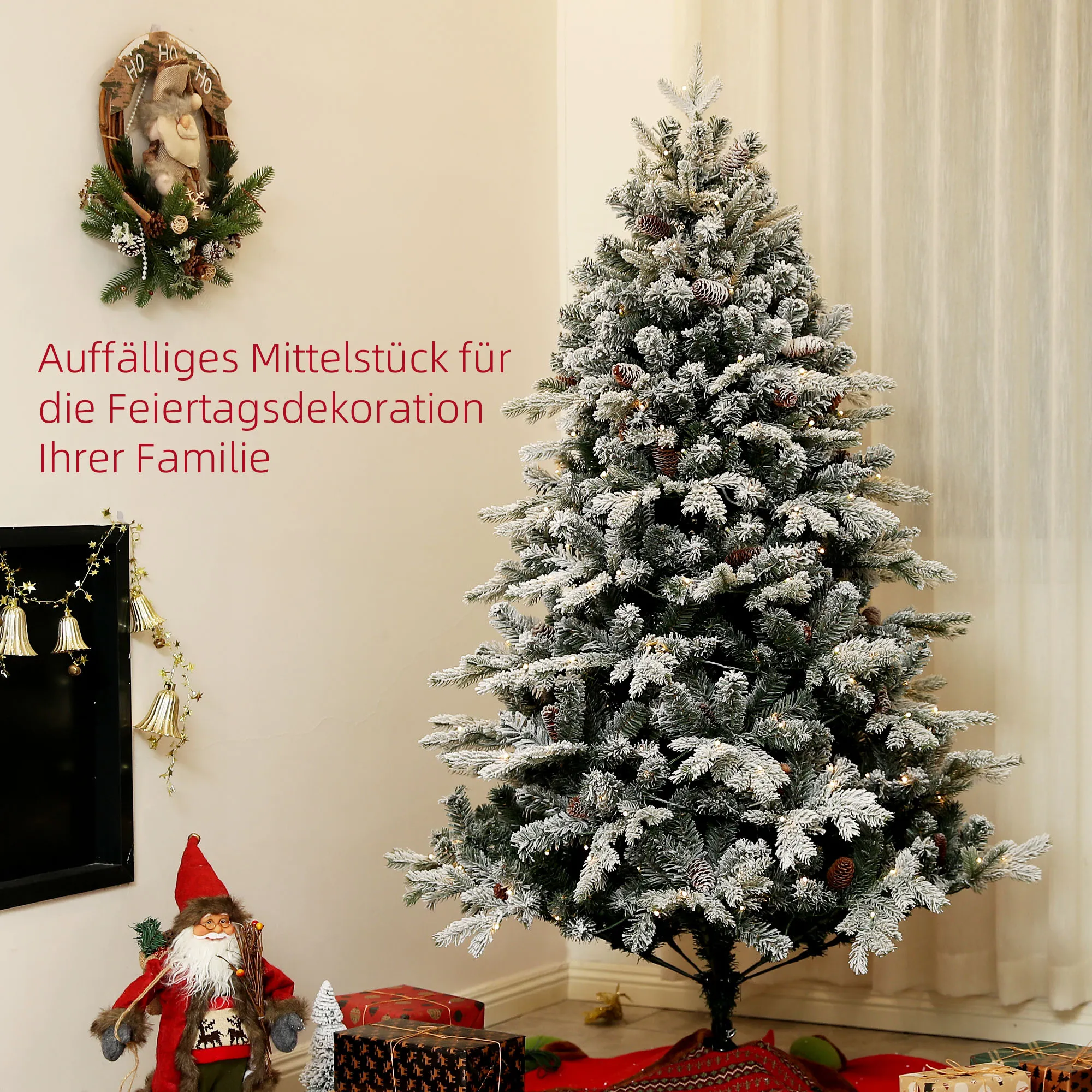 Künstlicher Weihnachtsbaum 180 cm mit LED-Lichter, beschneit, Grün