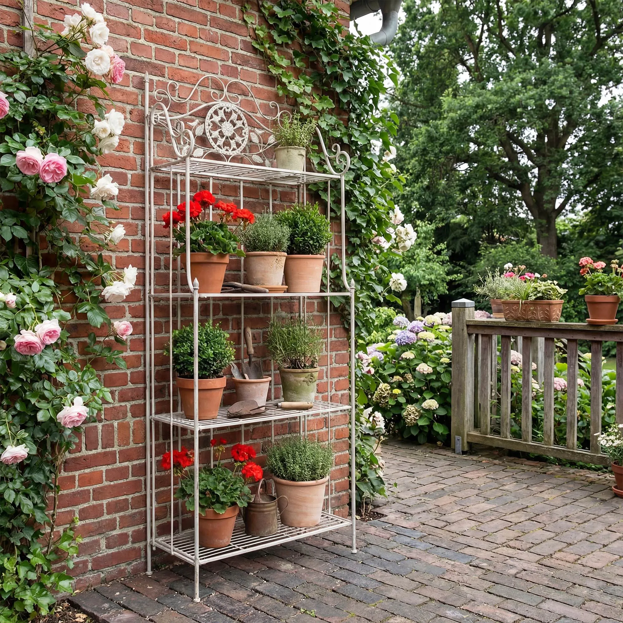 Pflanzenregal Flora klappbar 175x66x32 cm antik weiß