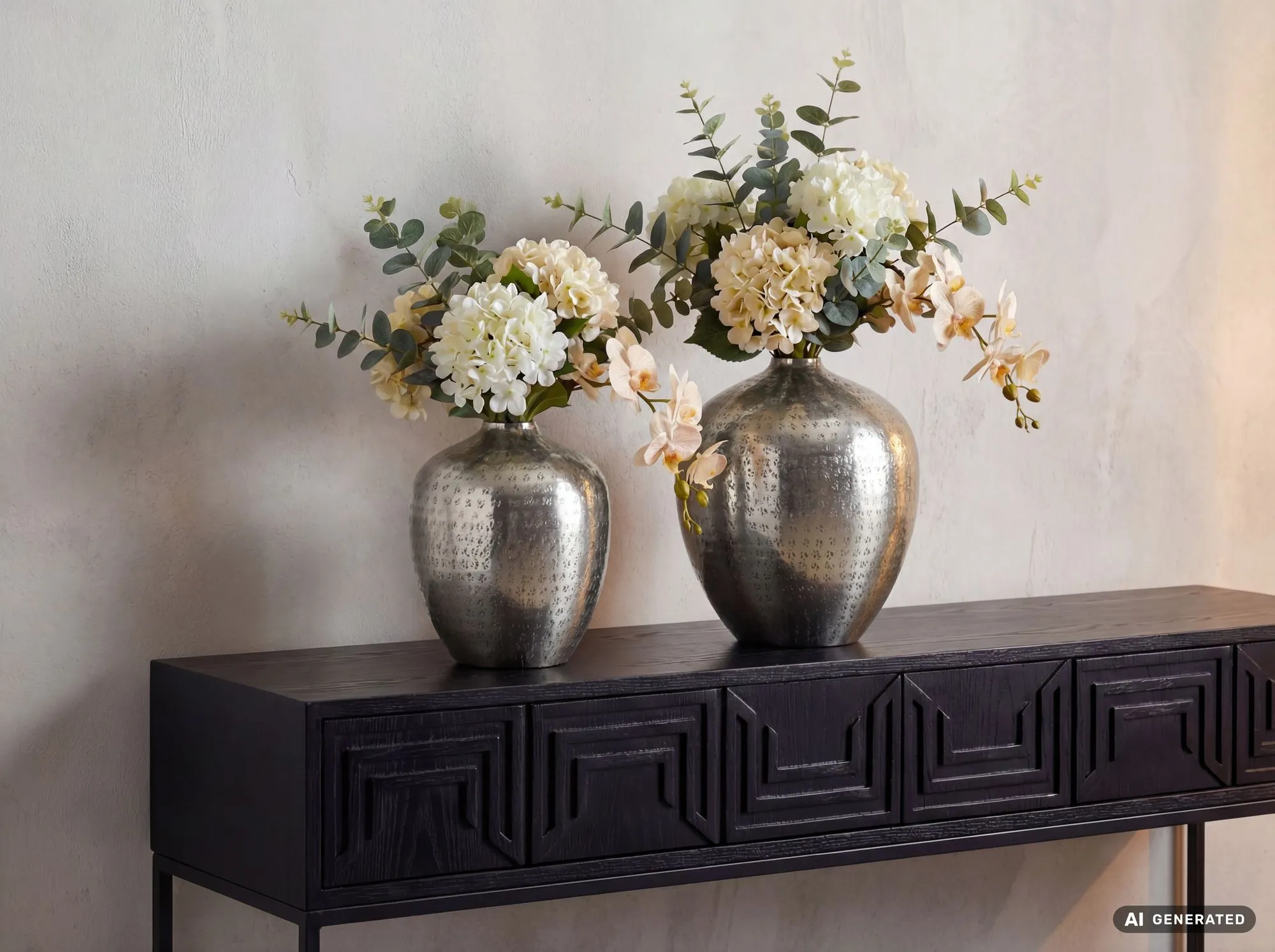 Tischvase 2er Set Aluminium Silber - Dekovase rund - Metall Vase modern - Wohnzimmer Deko Alu - Design Vase Tisch Dekoration Handmade