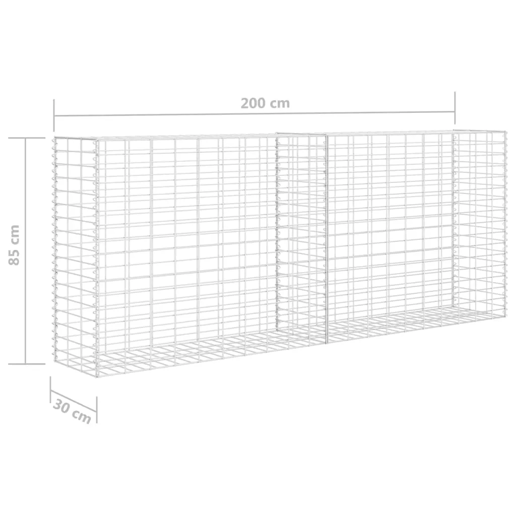 Gabione Silbern 85 x 30 x 200 cm aus verzinktem Stahl