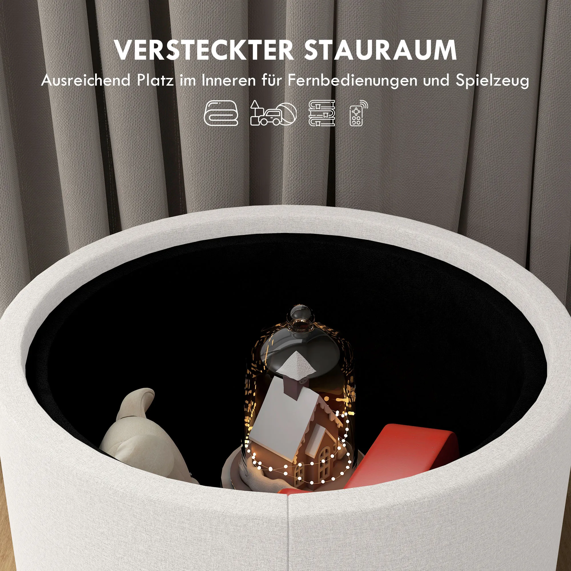 Hocker mit Stauraum 56B x 56T x 42H cm in Cremeweiß