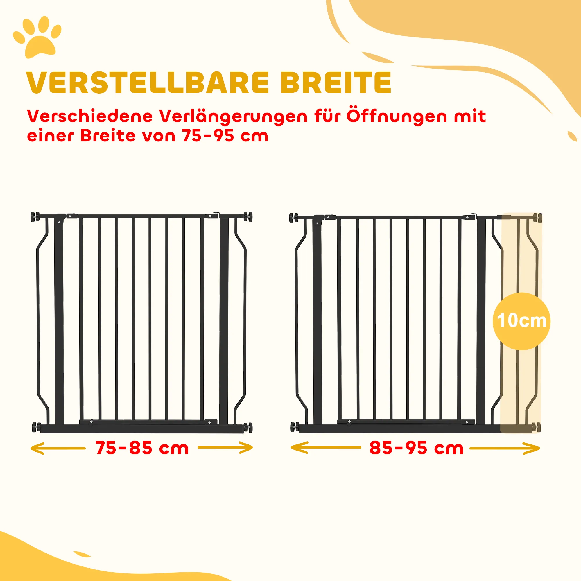 Hunde-Absperrgitter aus Stahl/ABS, verstellbar 75-95 cm, Schwarz