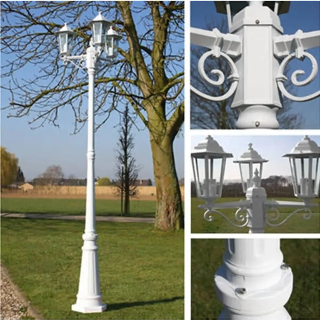 Garten-Mastleuchte 215 cm Weiß mit 3 Lampen und E27-Fassung