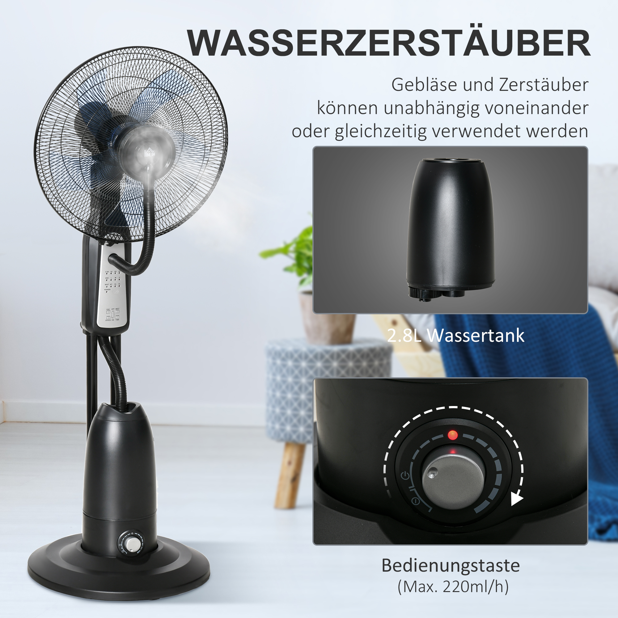 Wassergekühlter Standventilator Ø44,5 cm H120 cm Schwarz