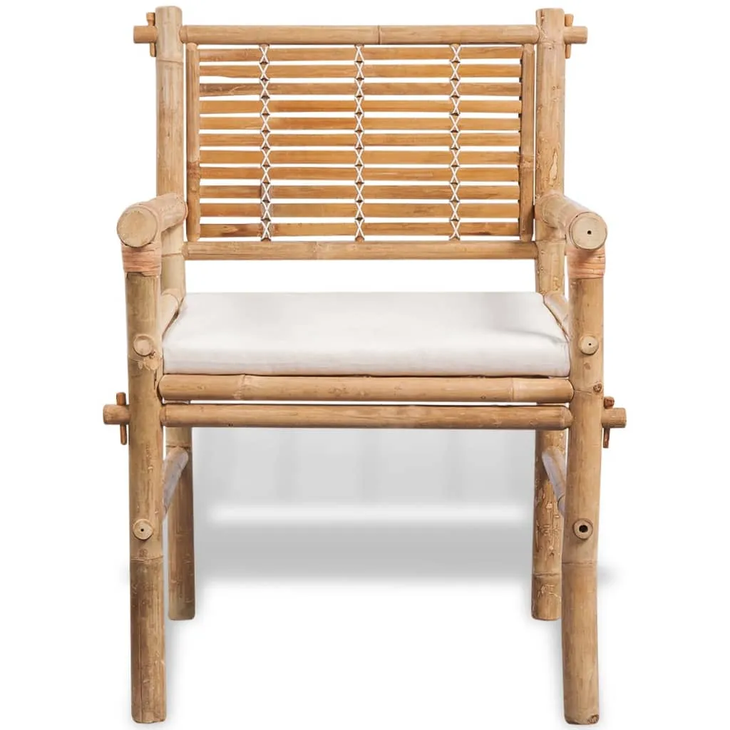 Tisch- und Stuhl-Set Bambus 50x40x50 cm Weiß mit Sitzkissen