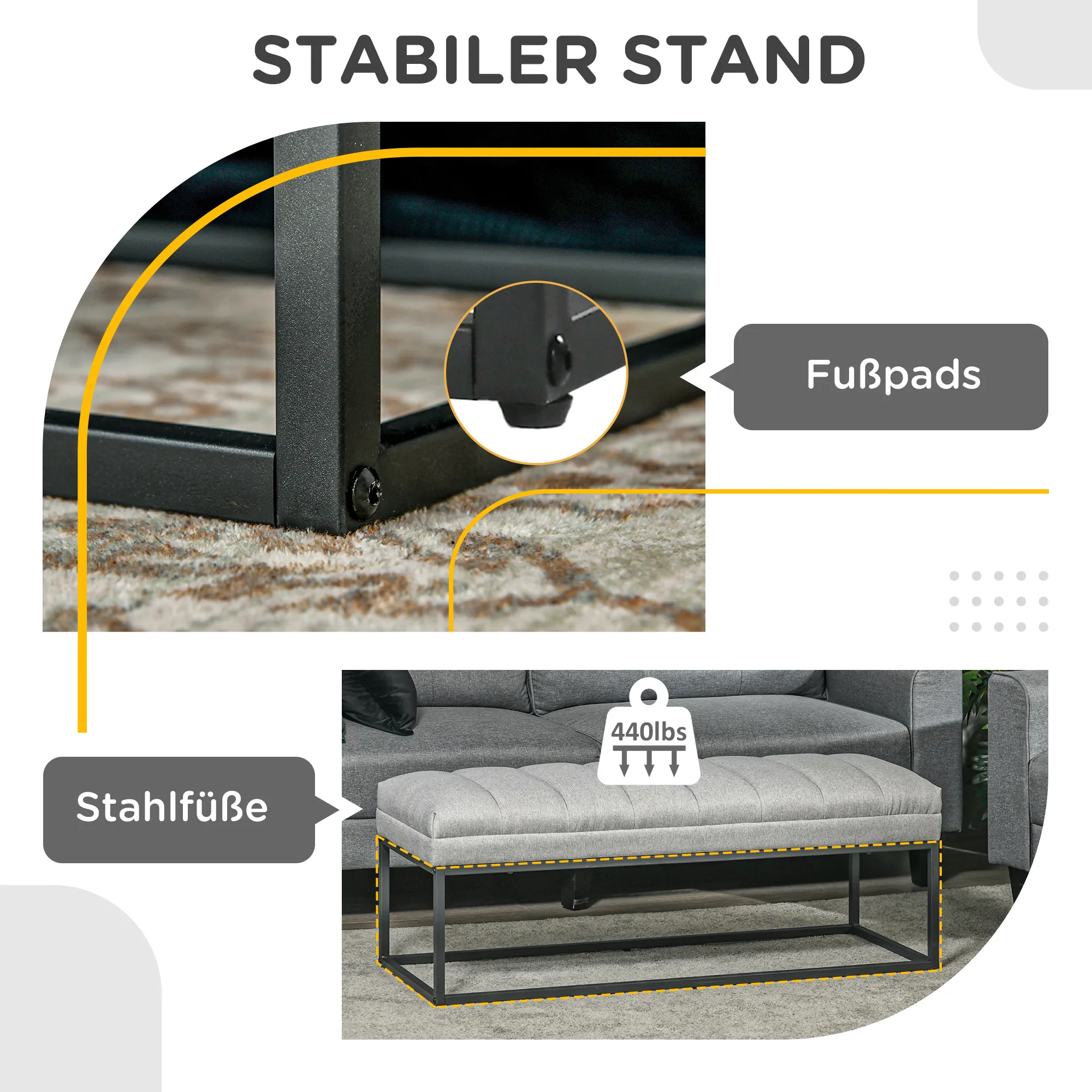 Elegante Sitzbank 120x44x45,5 cm in Hellgrau