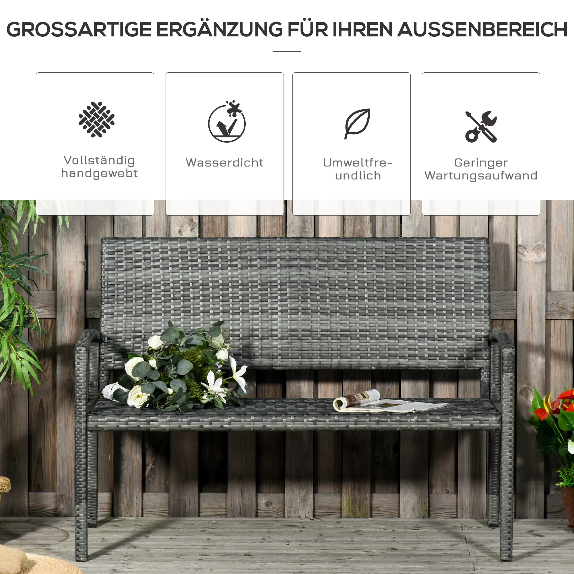 Polyrattanbank Braun B122 x T60 x H87cm für 2 Personen