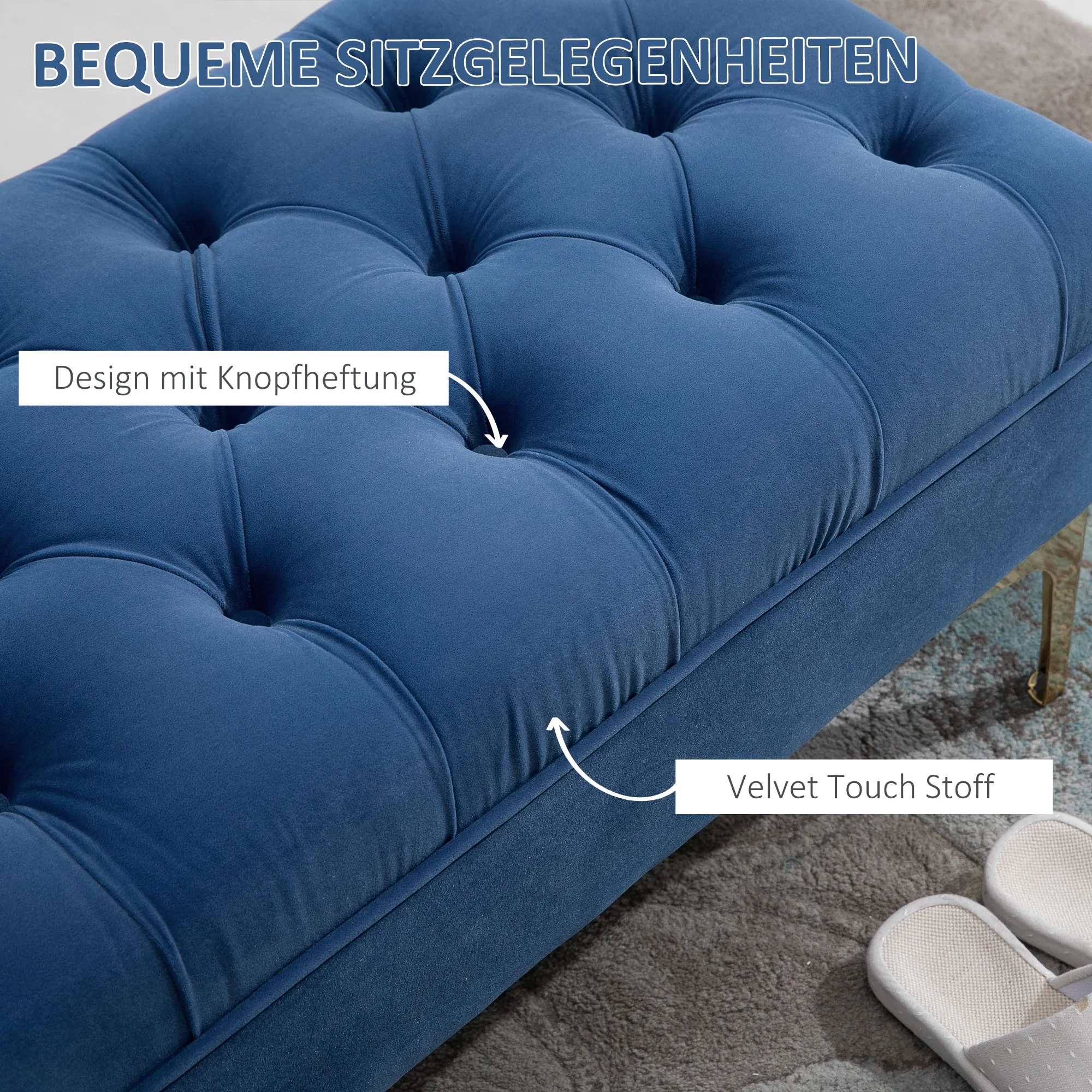 Eleganter Polsterhocker 118x45x42 cm Blau-Gold