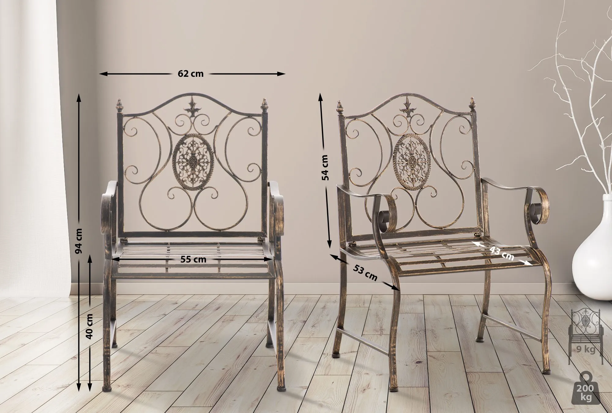2er Set Gartenstühle Punjab 94x62x53 cm Bronze