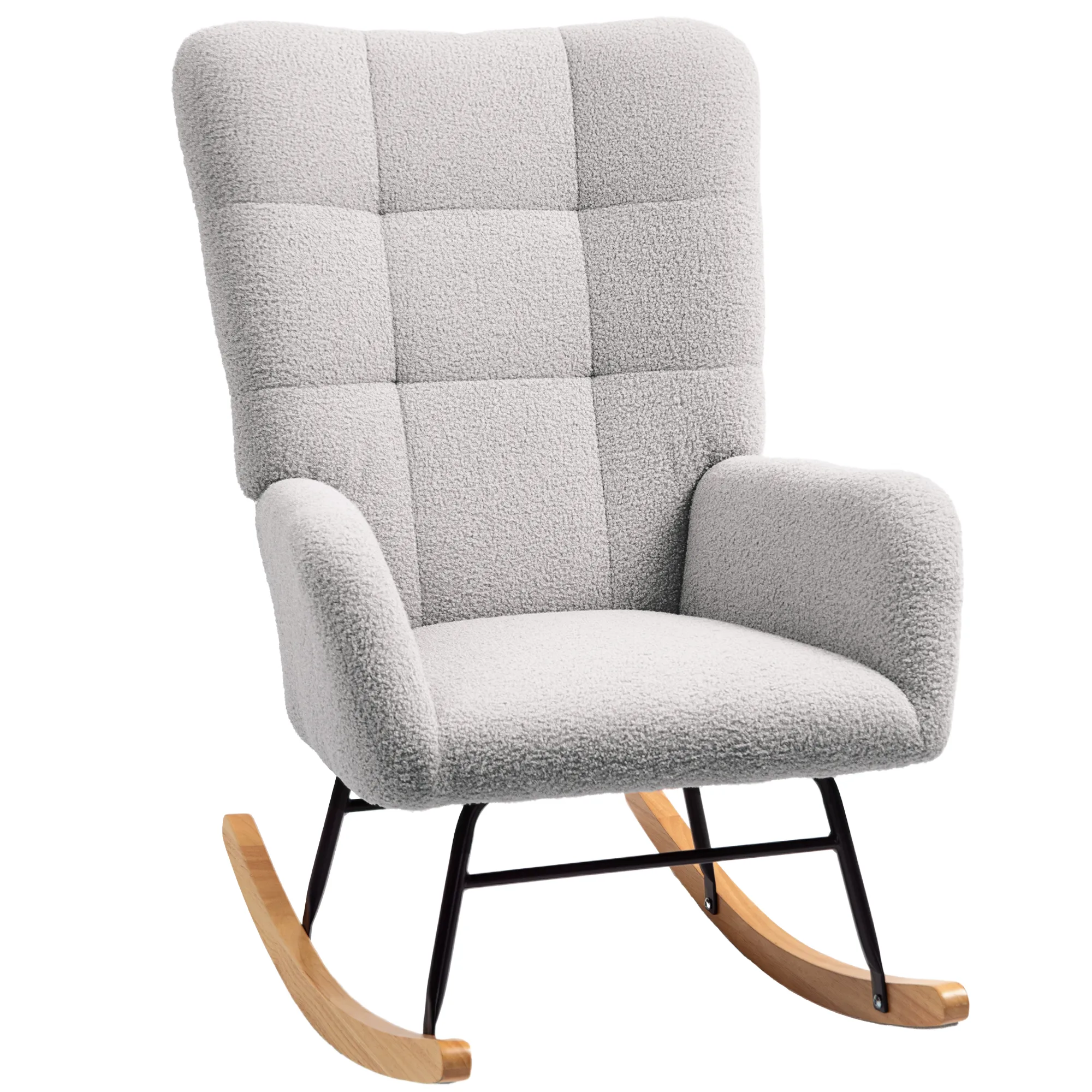 Schaukelstuhl, kuscheliger Bezug, dicke Polsterung, Hellgrau