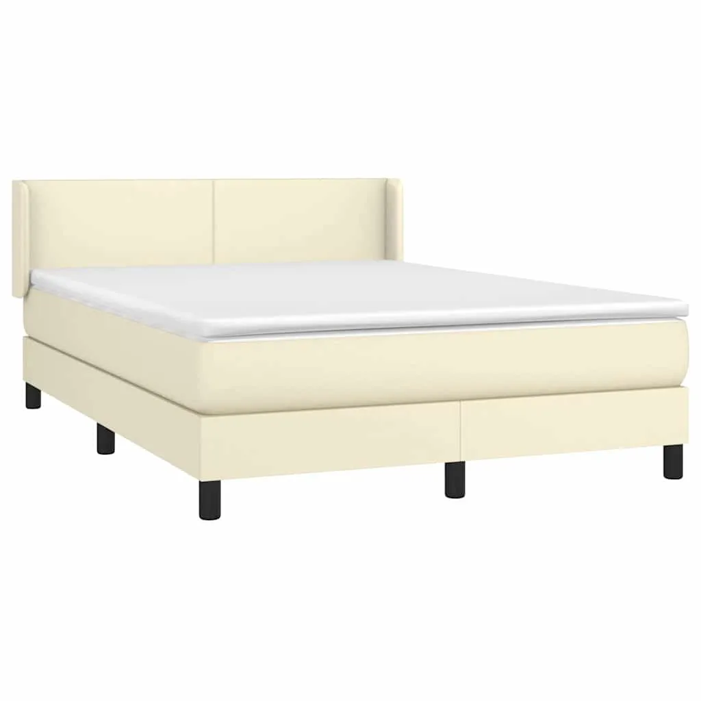 Boxspringbett Kunstleder Creme 140x200 cm mit Taschenfederkern