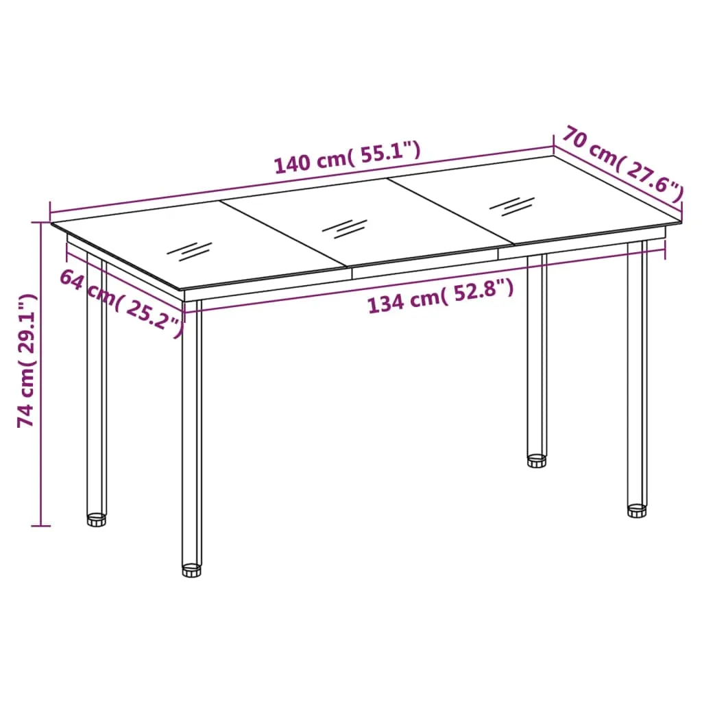Garten-Esstisch Schwarz 140x70x74 cm Stahl und Glas