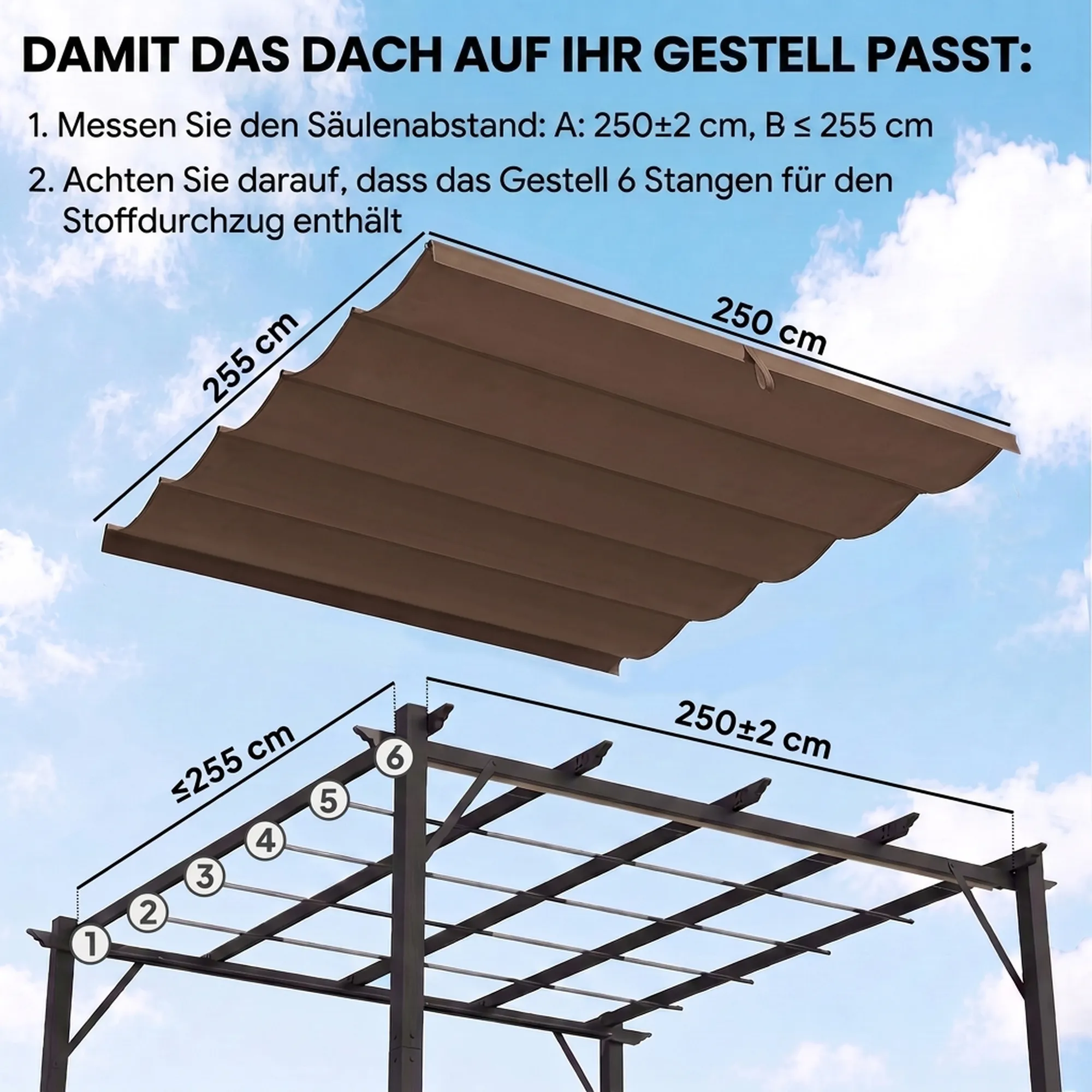Ersatzdach 3 x 3 m Kaffee für Pavillons
