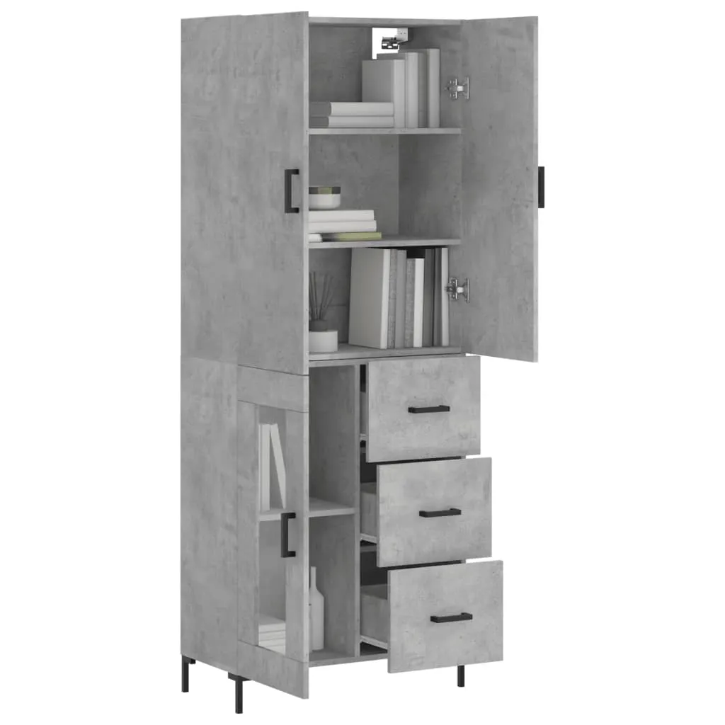 Highboard mit Sideboard 69,5x34x180 cm Betongrau aus Holzwerkstoff und Metall
