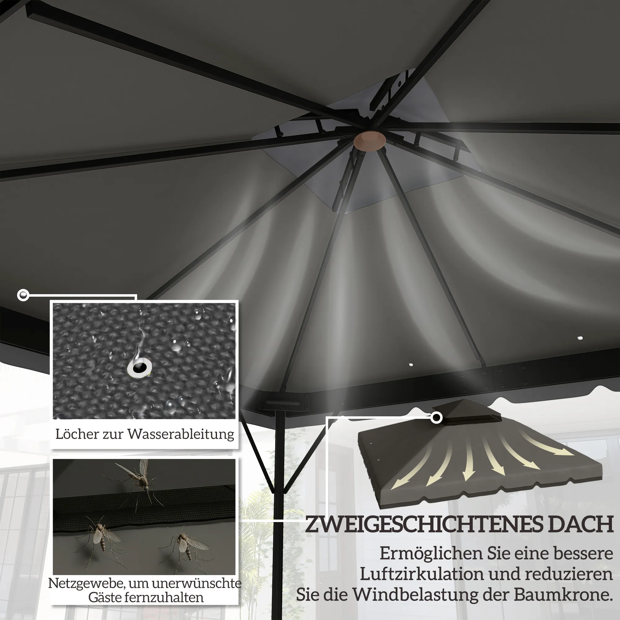 Ersatzdach 3 x 3 m Hellgrau+Dunkelgrau für Pavillon