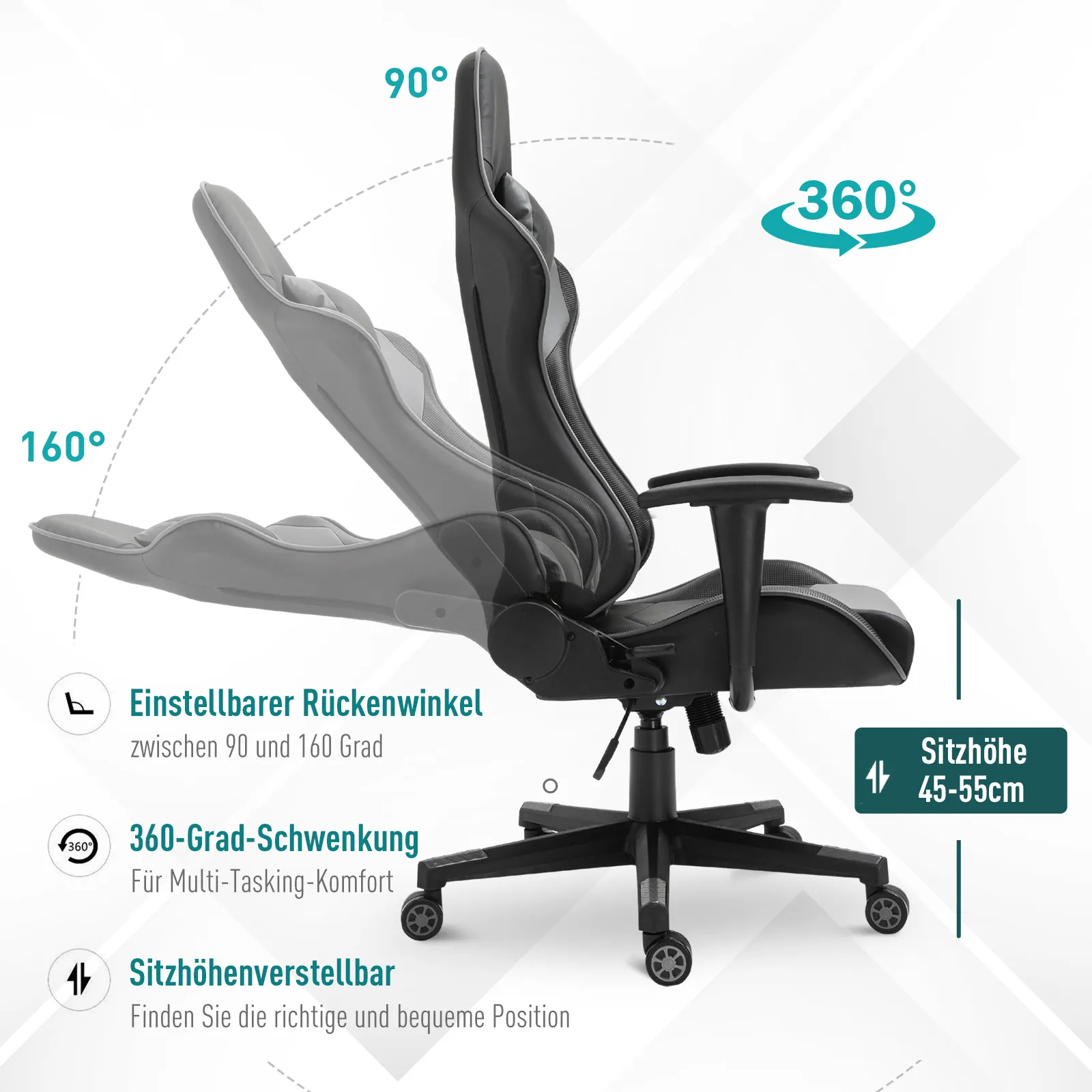 Gamingstuhl Schwarz B67,5 x T74 x H126-136 cm