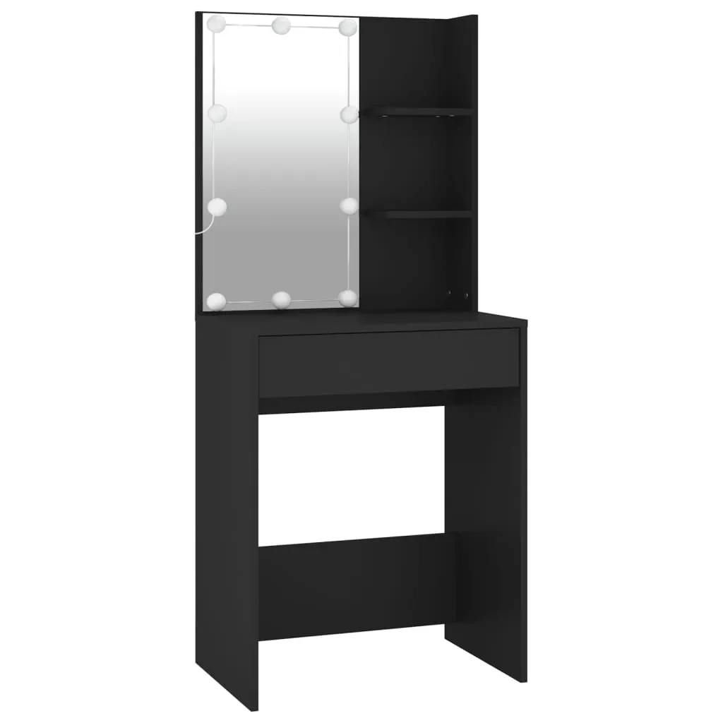 LED-Schminktisch Schwarz 60 x 40 x 140 cm mit Schränken