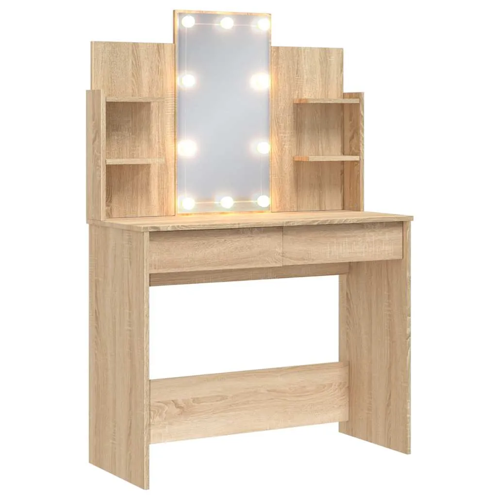 Schminktisch mit Spiegel und LED-Beleuchtung 96x40x142 cm Sonoma-Eiche