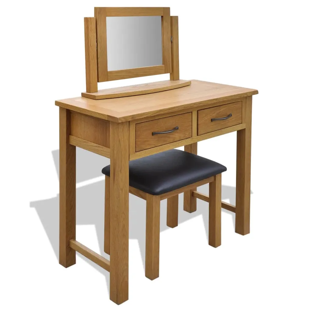 Frisiertisch Set aus Echtholz in natürlicher Eiche 86x40x80 cm