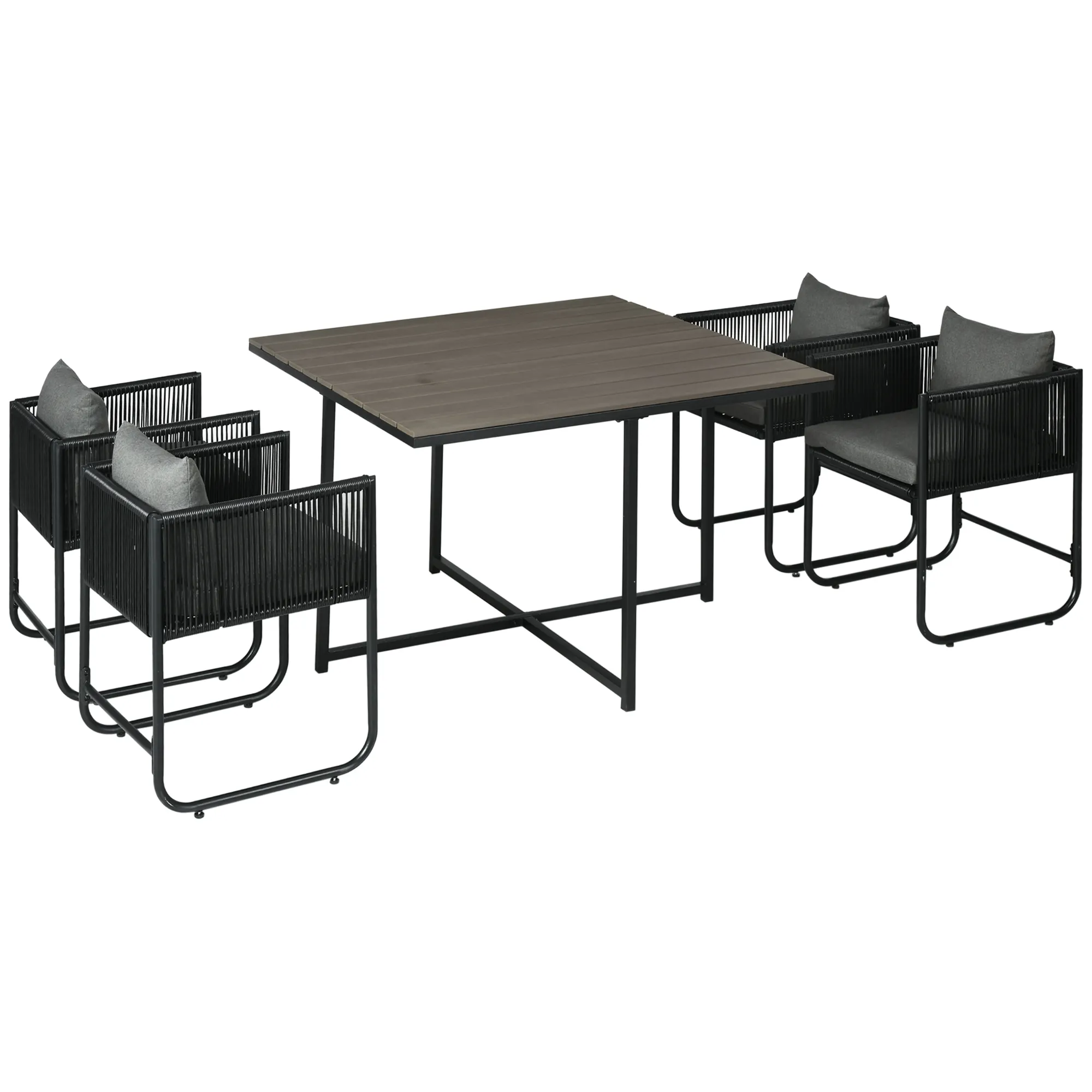 Gartenset Grau 4 Stühle 1 Tisch 110x110x75 cm