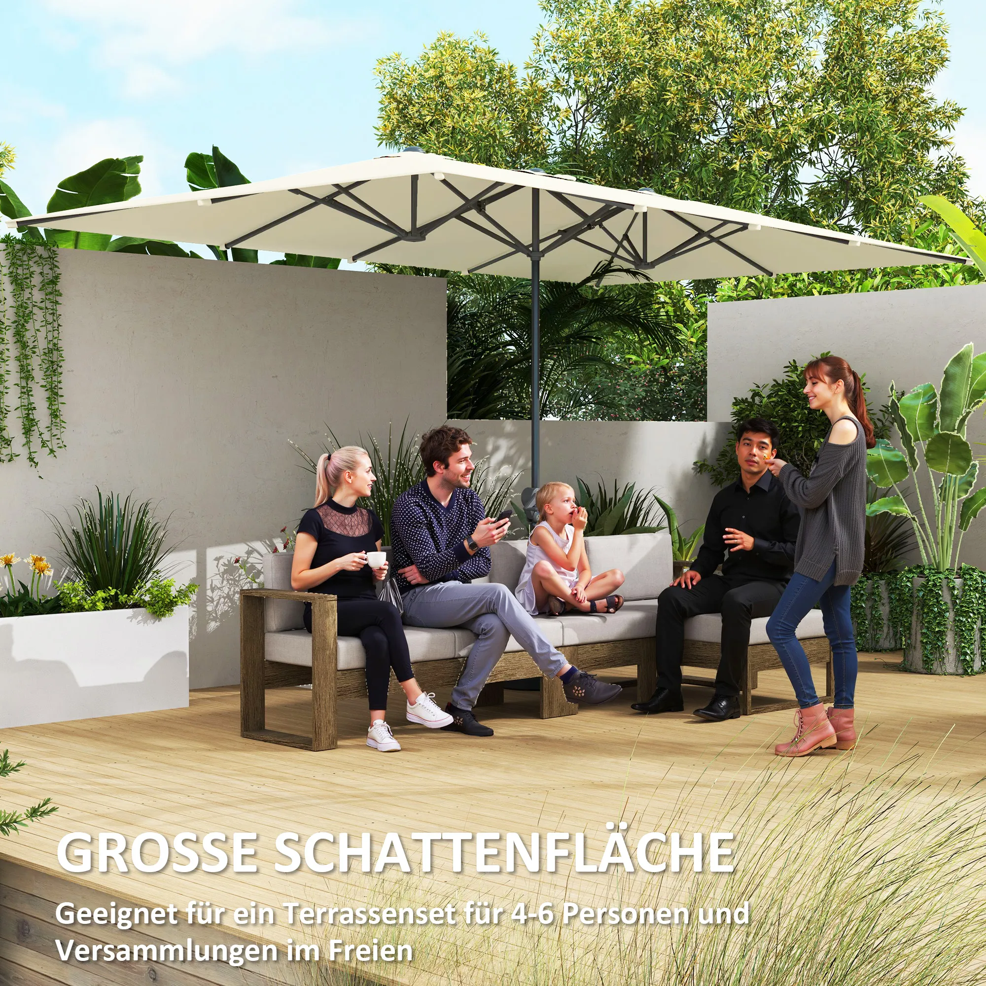 Doppelseitiger Doppelsonnenschirm 451x264 cm Cremeweiß+Dunkelgrau