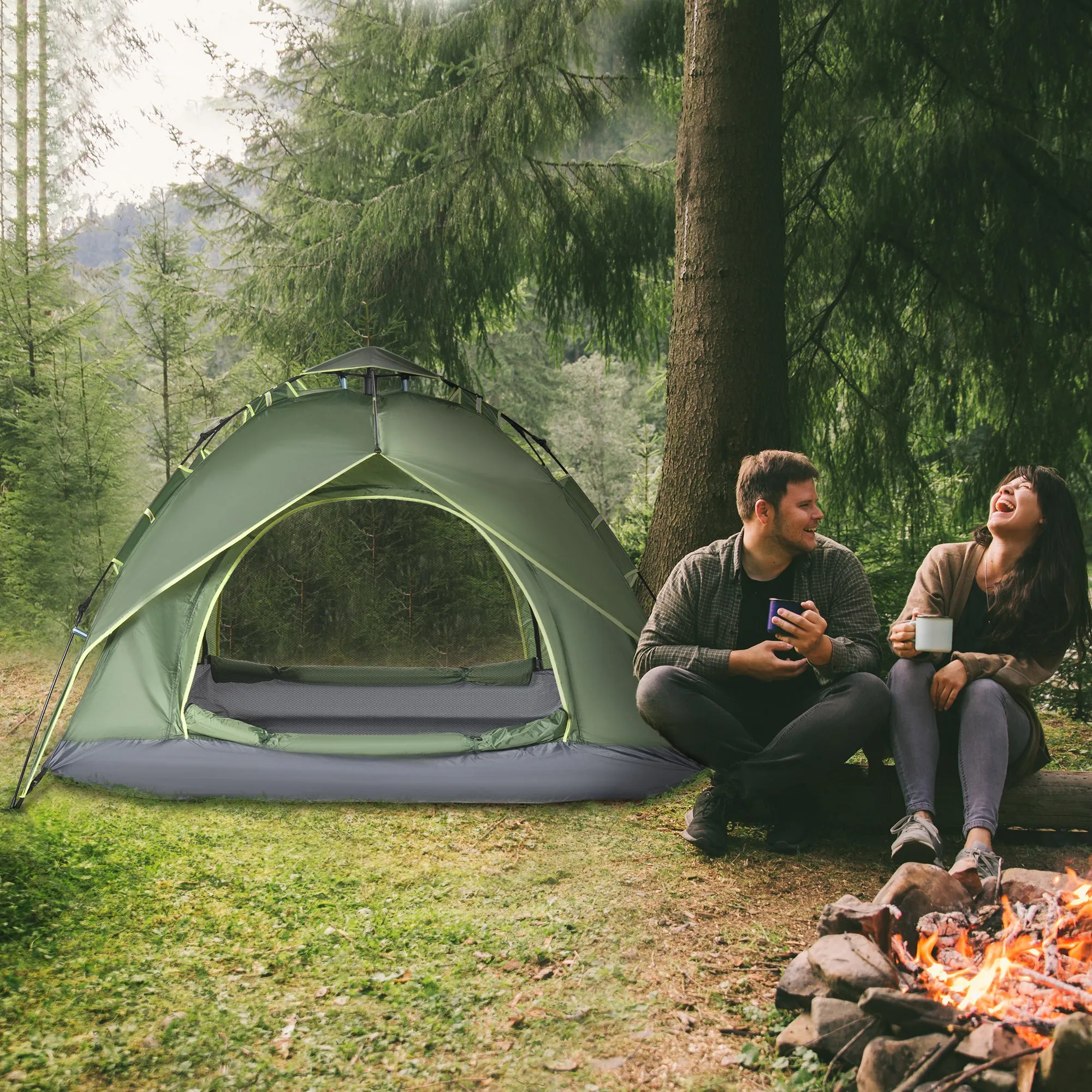 Quick-Up Campingzelt 3 Personen 210x210x140 cm Dunkelgrün