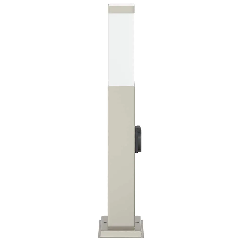 Silberne Edelstahl Pollerleuchte 10x10x50 cm mit Steckdose und IP44