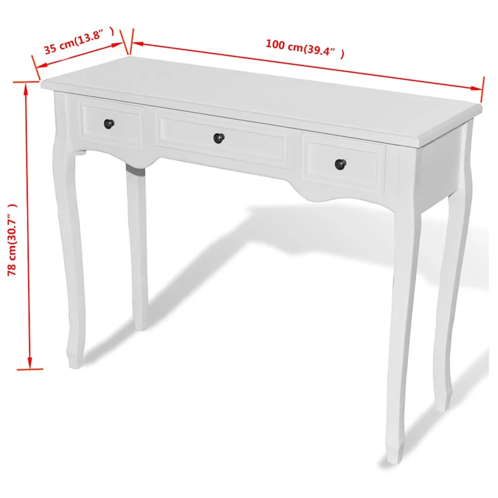 Konsolentisch Weiß 100 x 35 x 78 cm mit 3 Schubfächern
