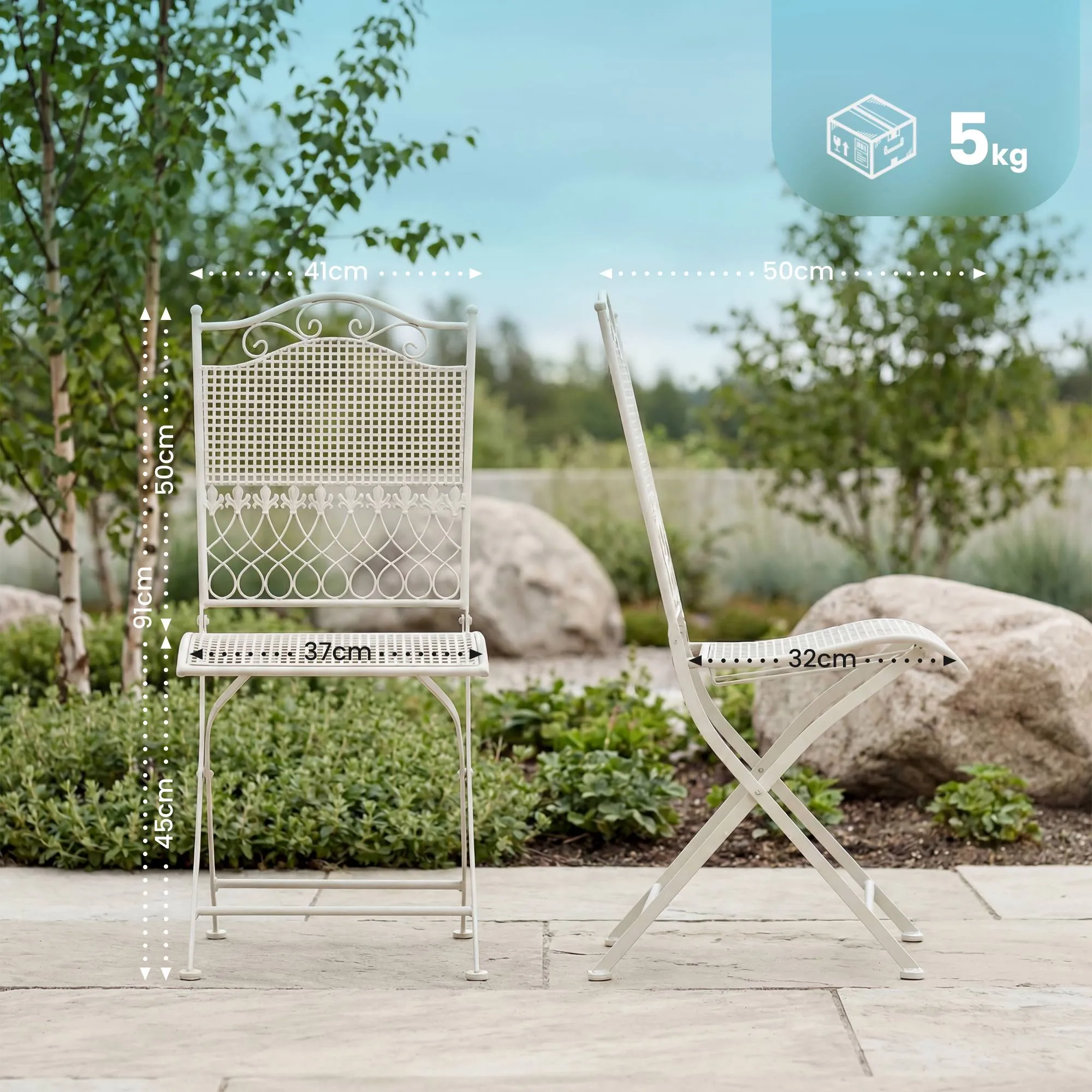 Gartenstühle Kiran 2er Set 91x41x50 cm weiß