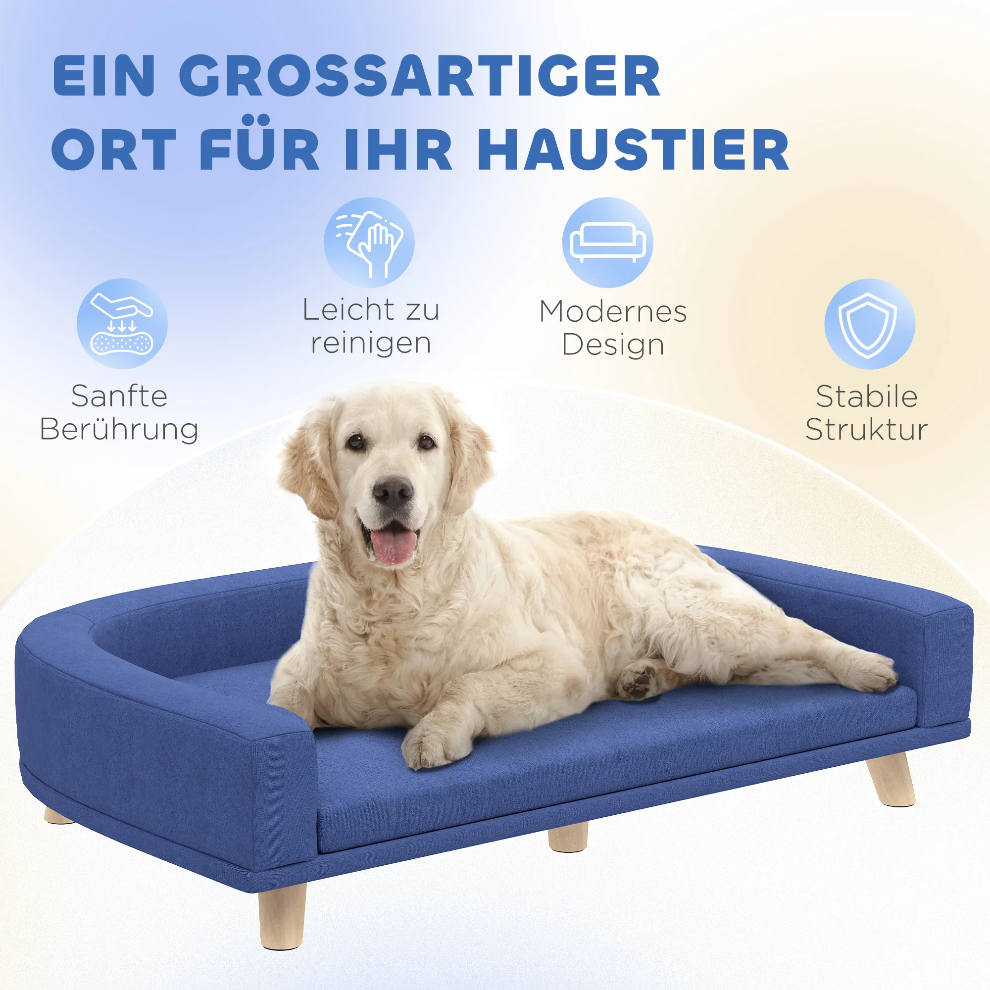 Hundesofa für große Hunde, Kiefernholz, 98 x 67 x 25 cm, Blau