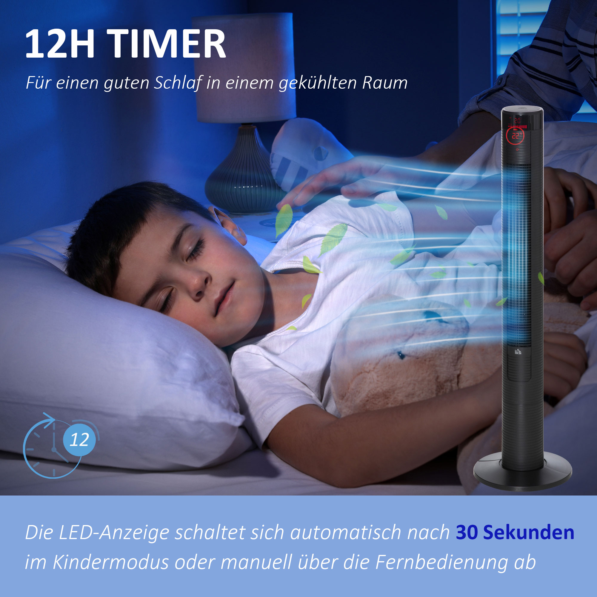 Floor Fan 31,5 cm Ø x 117 cm Schwarz mit Fernbedienung