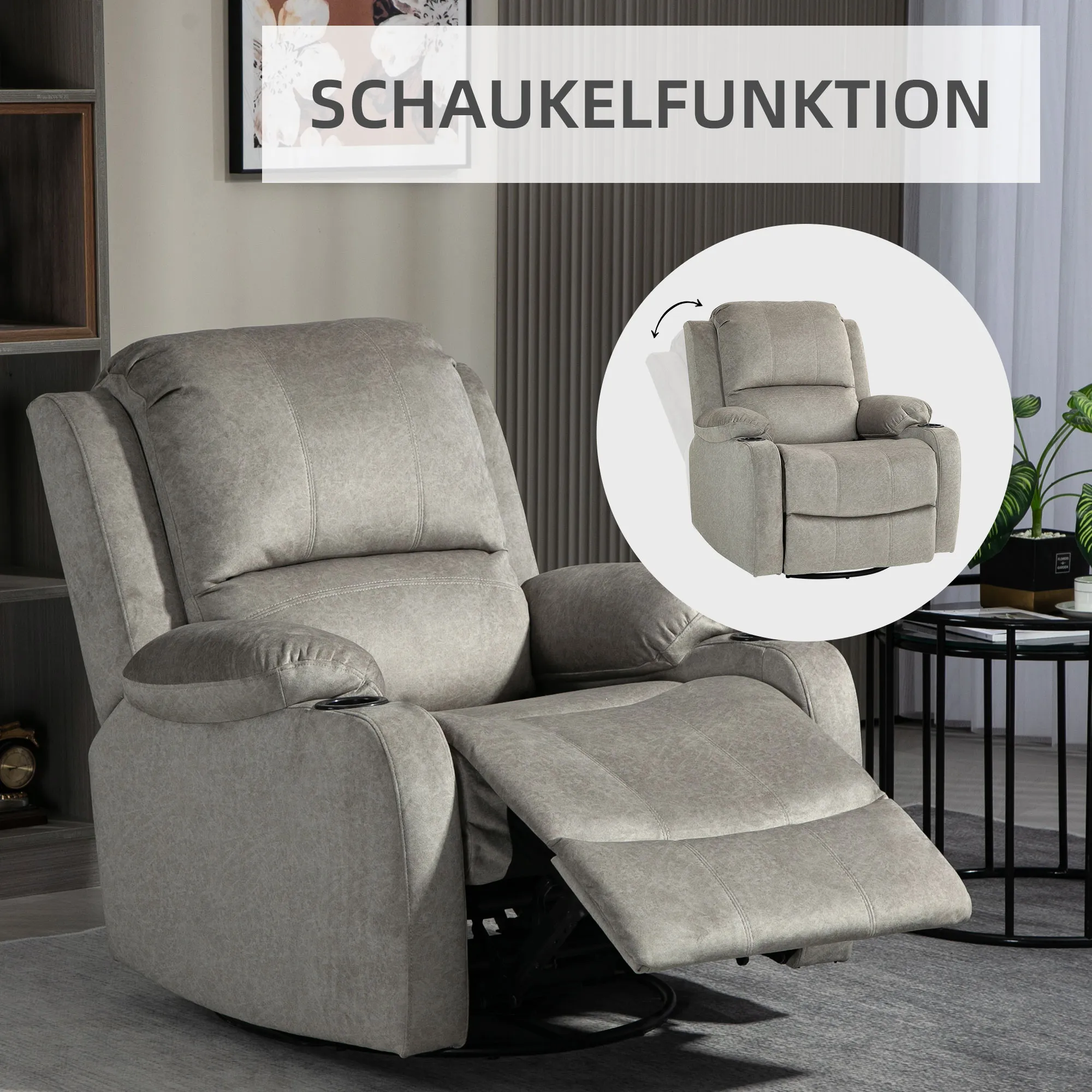 Relaxsessel Braun 87B x 95T x 102H cm mit Dreh- und Wippfunktion