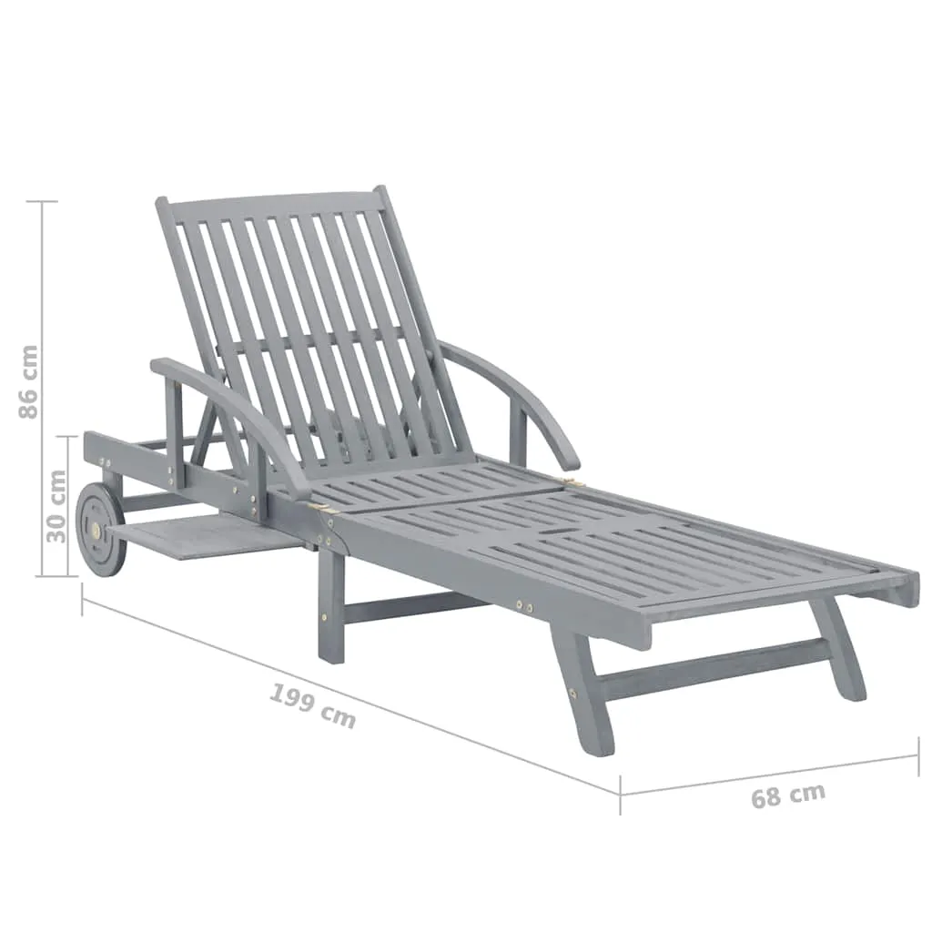 Bequeme Sonnenliege aus Echtholz 199 x 68 x 30/86 cm Grau