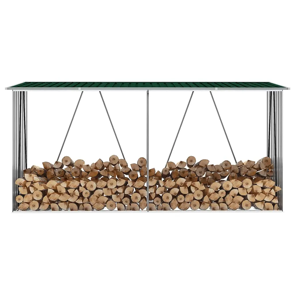 Brennholzschuppen aus verzinktem Stahl 330x84x144/152 cm Grün
