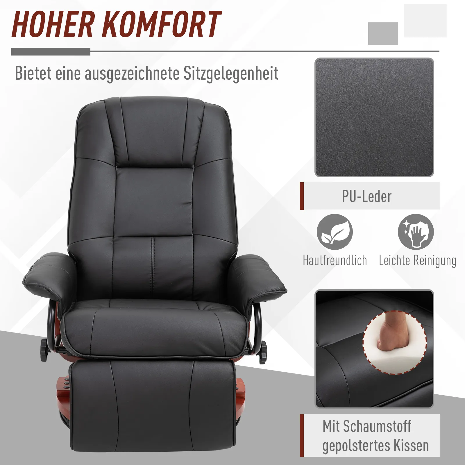 Relaxsessel Fernsehsessel Liegesessel Kunstleder 360° Drehstuhl 145° neigbar Schwarz 78 x 87 x 100 cm