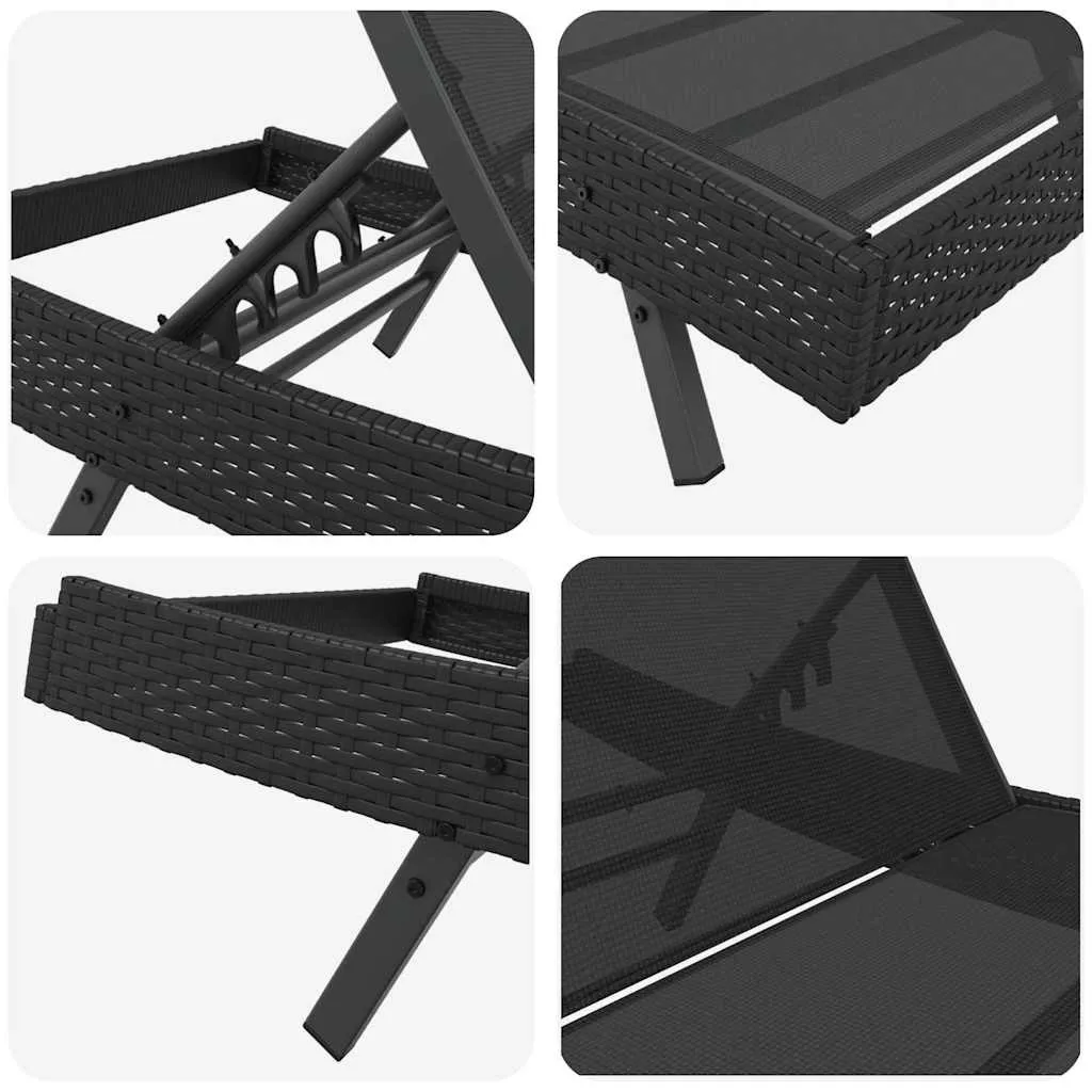 Sonnenliege mit Tisch 197x70x82 cm Schwarz Polyrattan