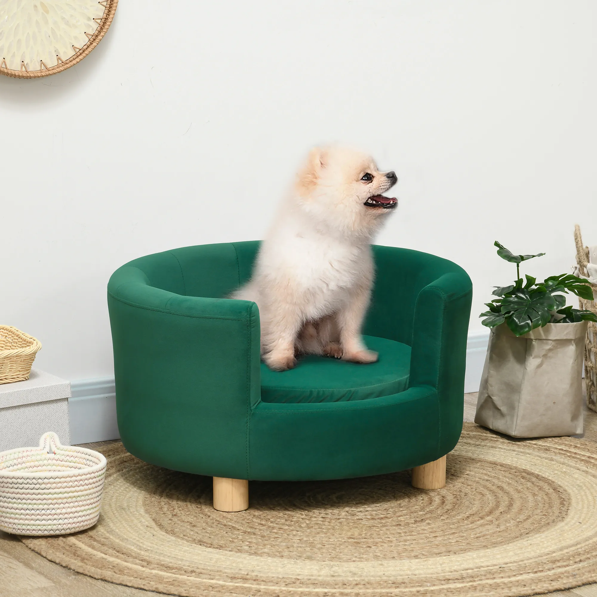 Hundesofa für kleine Hunde bis 4,5 kg mit Holzbeinen, Grün