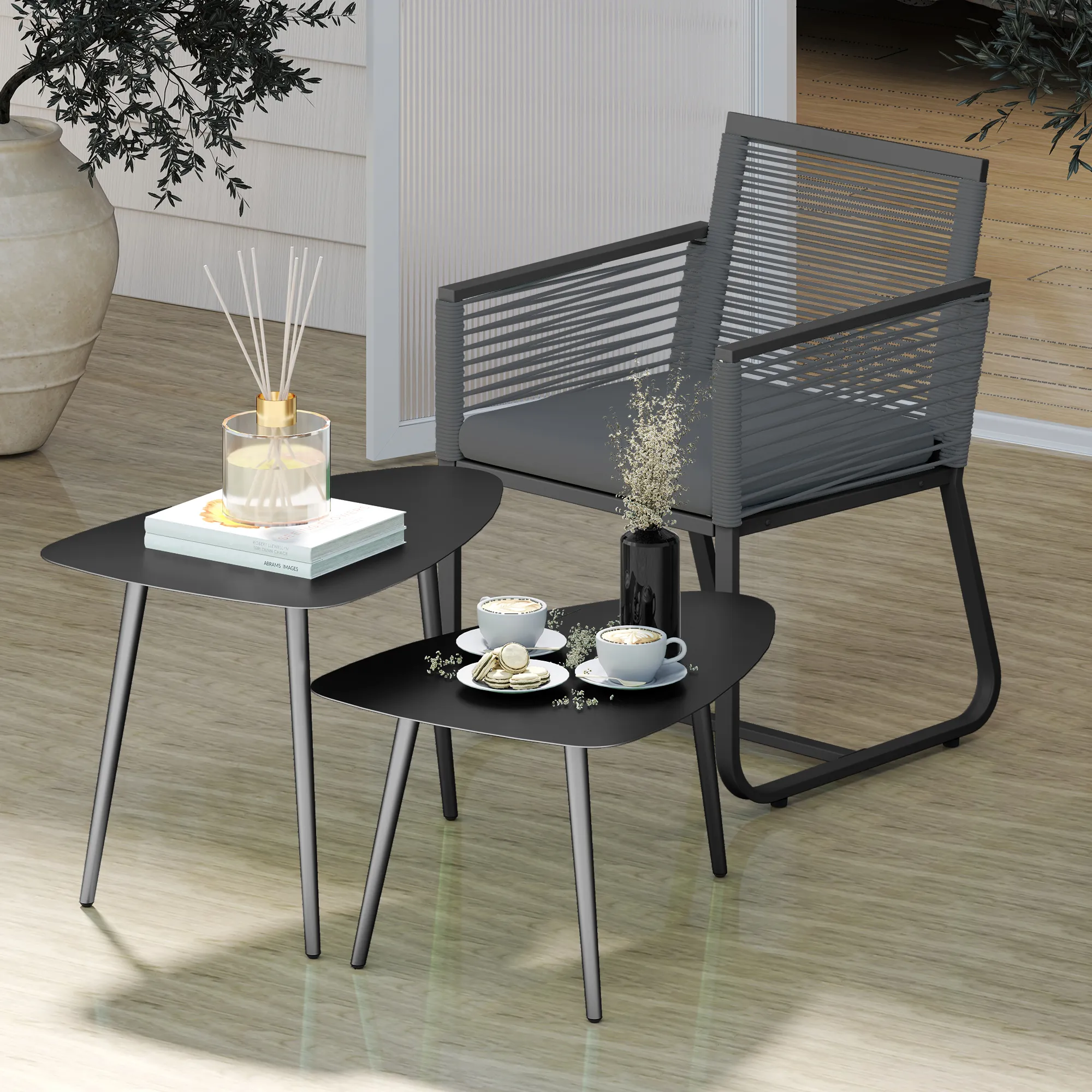 Kaffeetisch Set Schwarz 65L x 45B x 45H cm