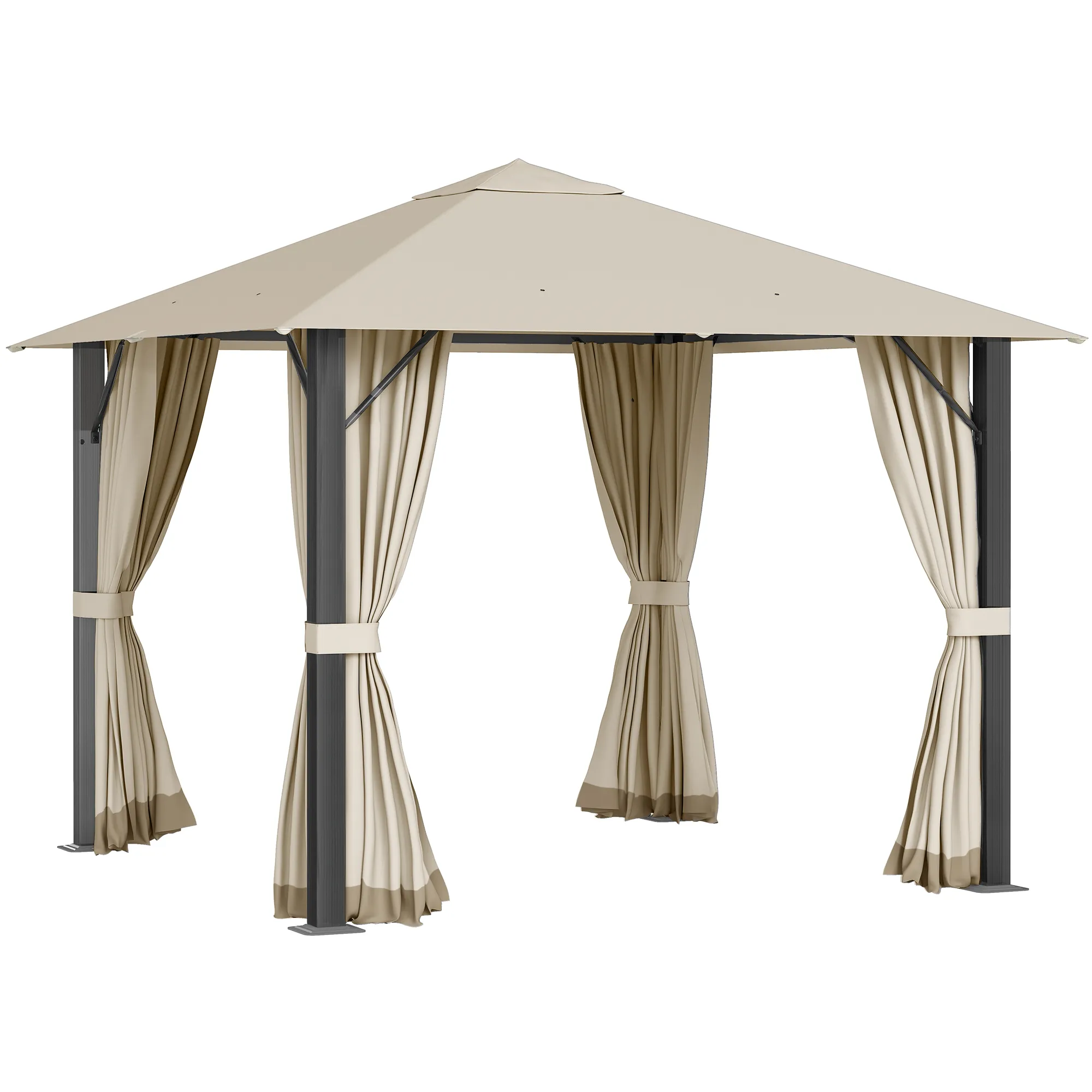 Gartenpavillon Pavillon 3 x 3 m Gartenzelt Dach mit Belüftungslöcher Festzelt Partyzelt mit 4 x Seitenteile wetterfest Aluminium Polyester khaki