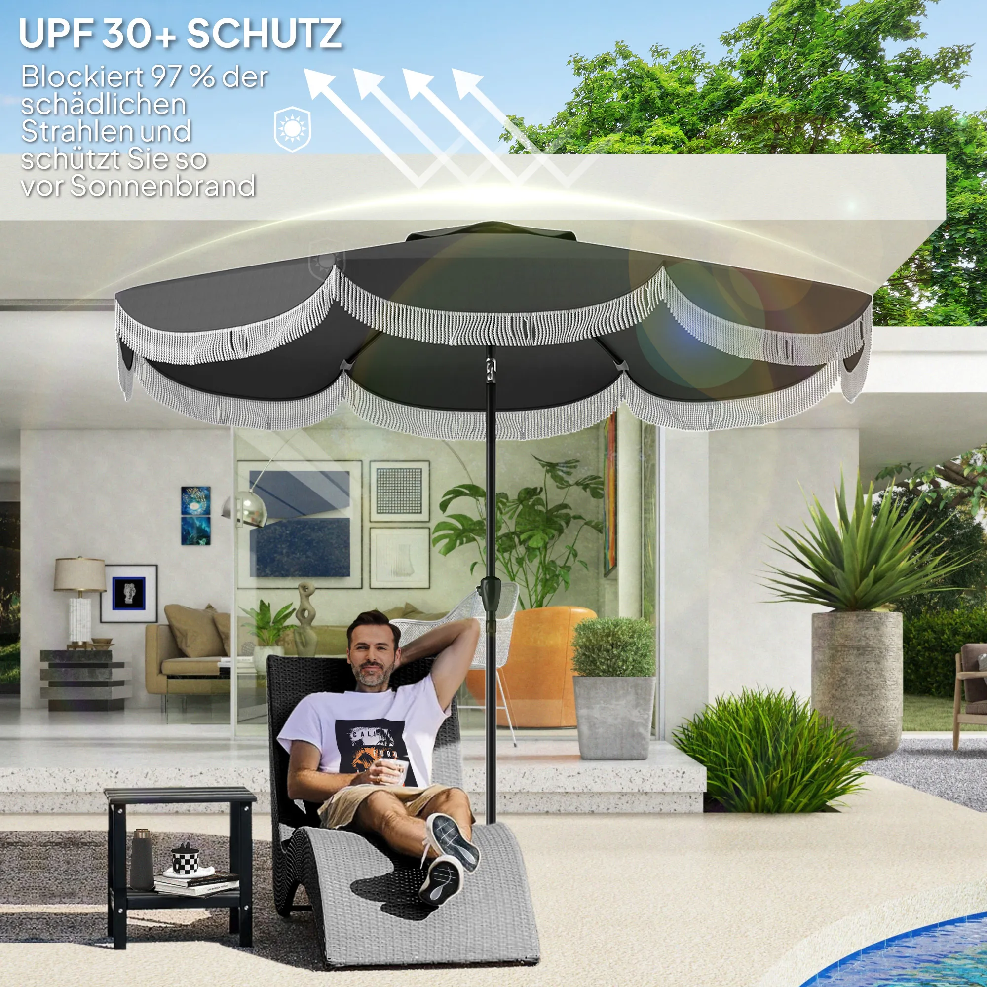 Gartenschirm Dunkelgrau 2,69 m mit UPF 30+ Schutz