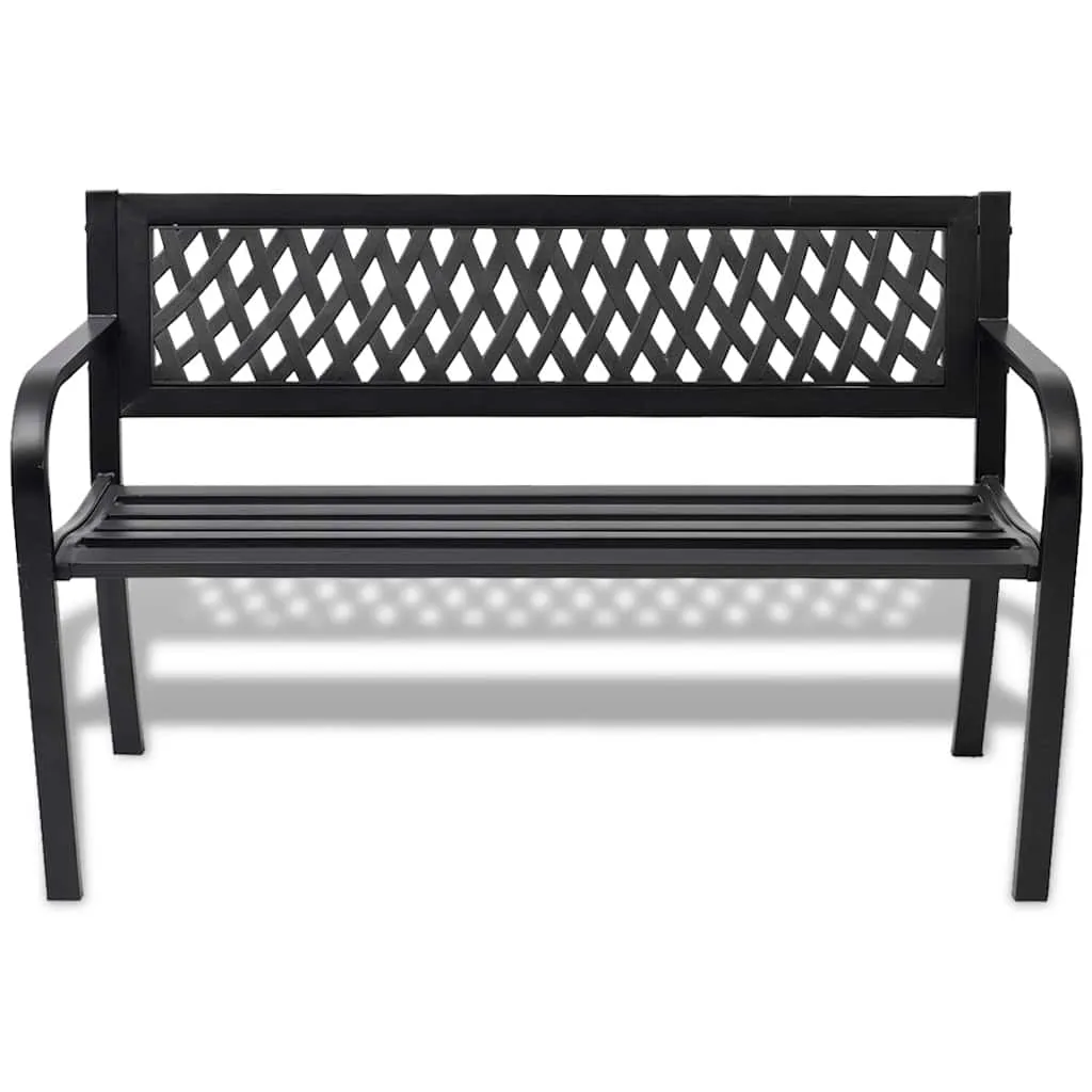 Schwarze Stahlbank mit PVC-Rückenlehne 118x50x75 cm