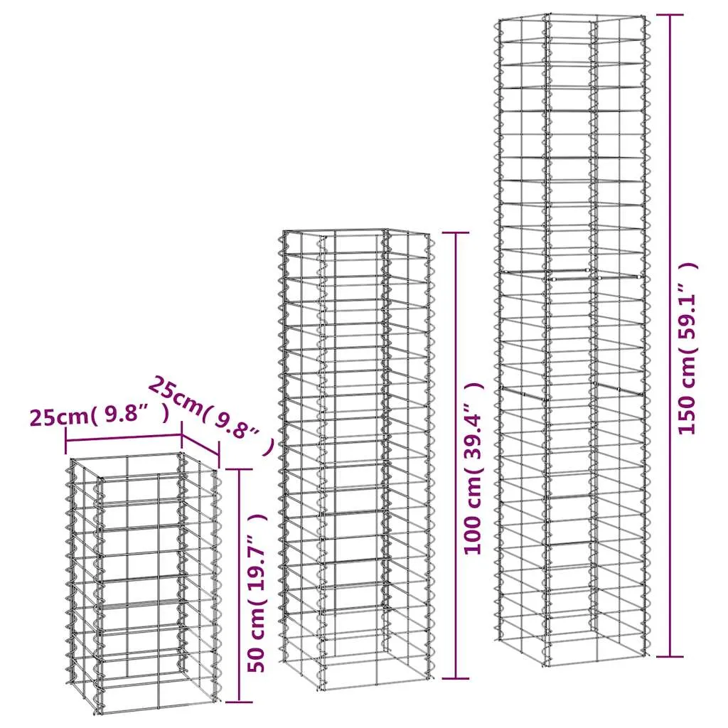 Gabionenkorb-Set verzinkter Stahl 25x25x50/100/150 cm, 6-teilig