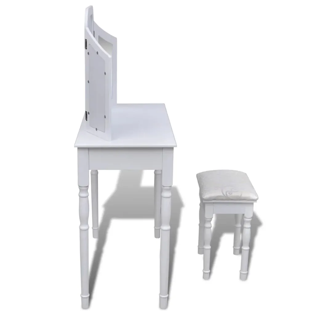 Schminktisch-Set Weiß Massivholz 80x40,5x74,5 cm mit Hocker