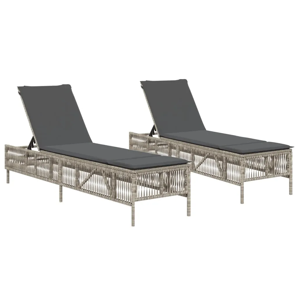 Sonnenliege Hellgrau 198x55x39-96 cm aus PE-Rattan und Stahl