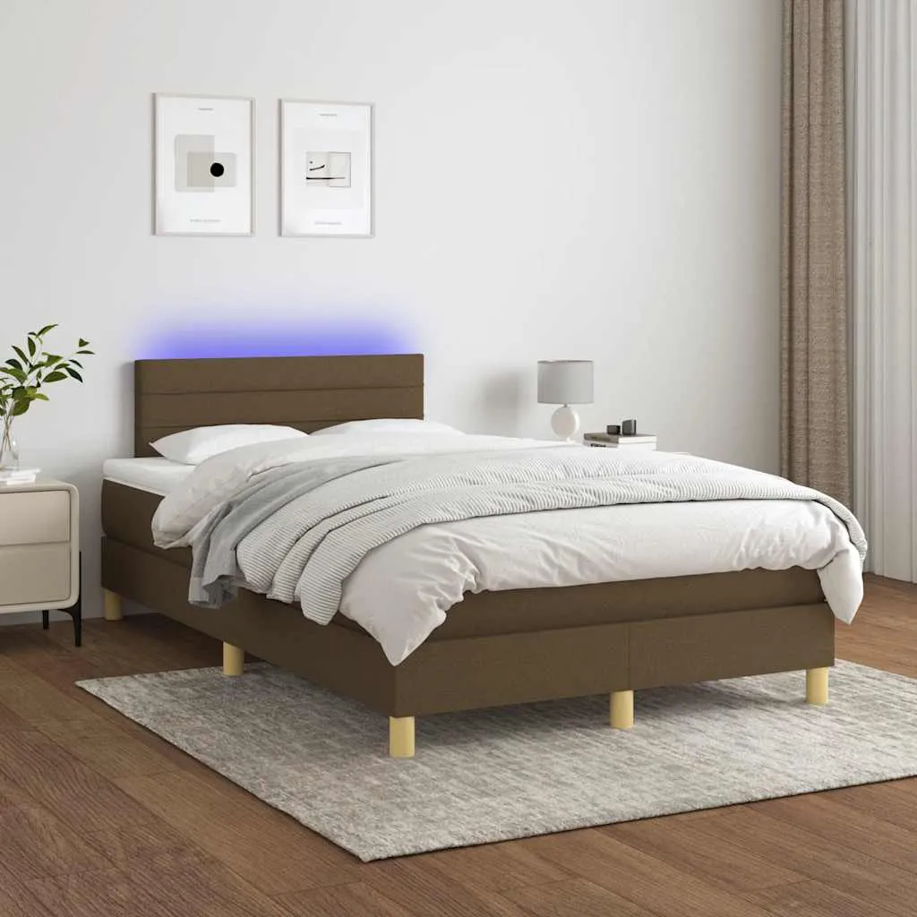 Boxspringbett mit Matratze, LED-Streifen, Stoff, 120x190 cm, Braun