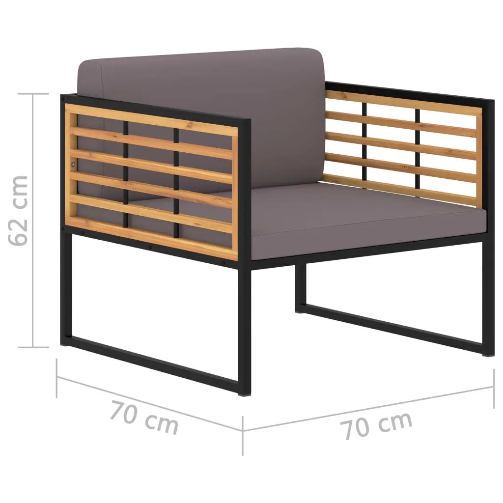 Gartenstühle Echtholz 70x70x62 cm mit dunkelgrauen Polstern und schwarzem Rahmen