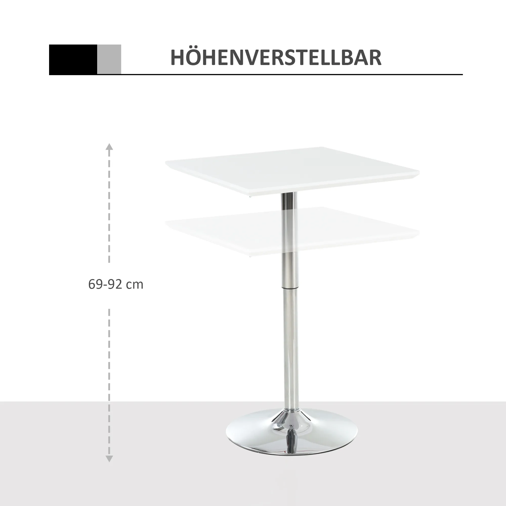 Praktischer Stehtisch 60x60 cm in Weiß mit höhenverstellbarer Funktion
