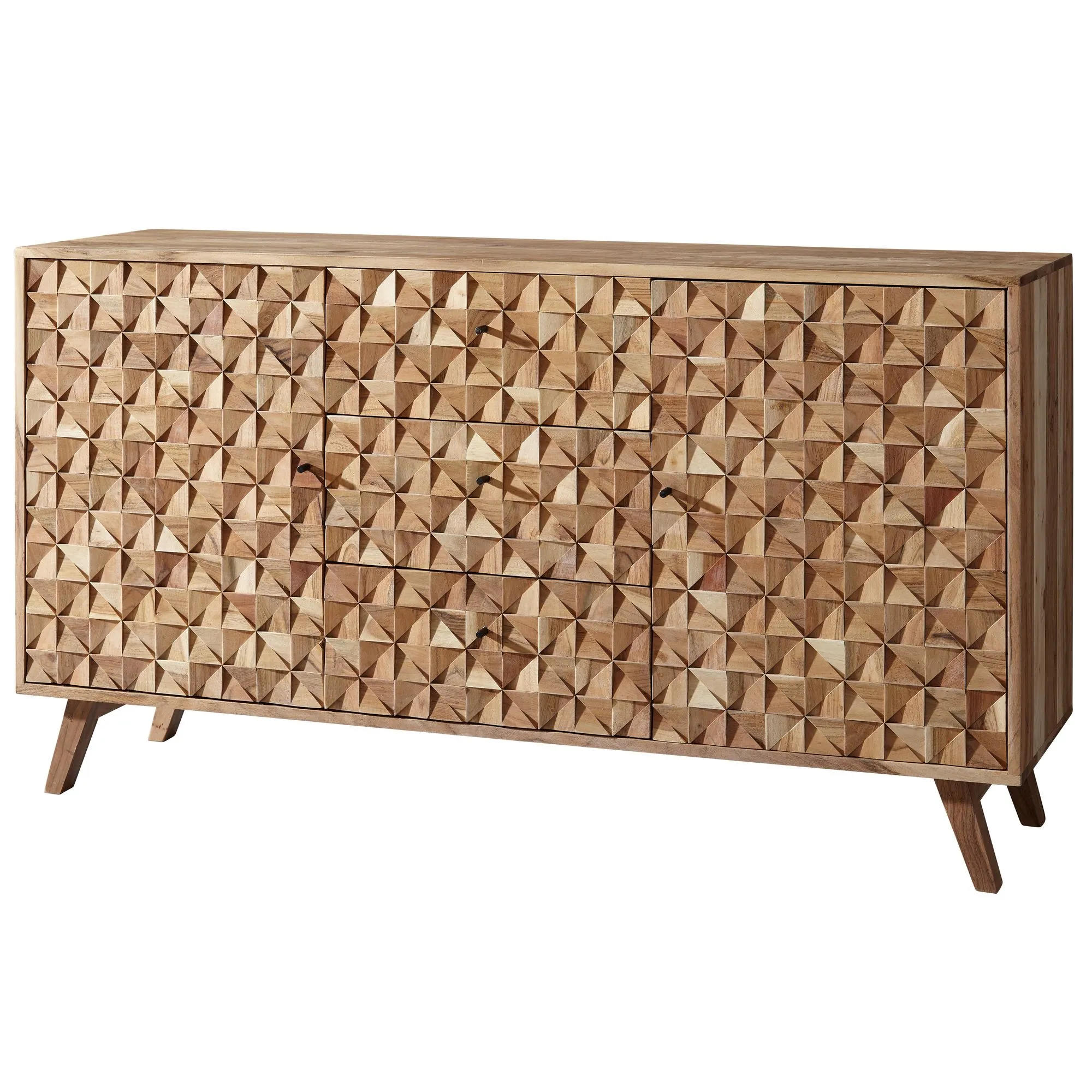 tinkaro Sideboard rechteckig MYRA Massivholz Akazie Anrichte Braun
