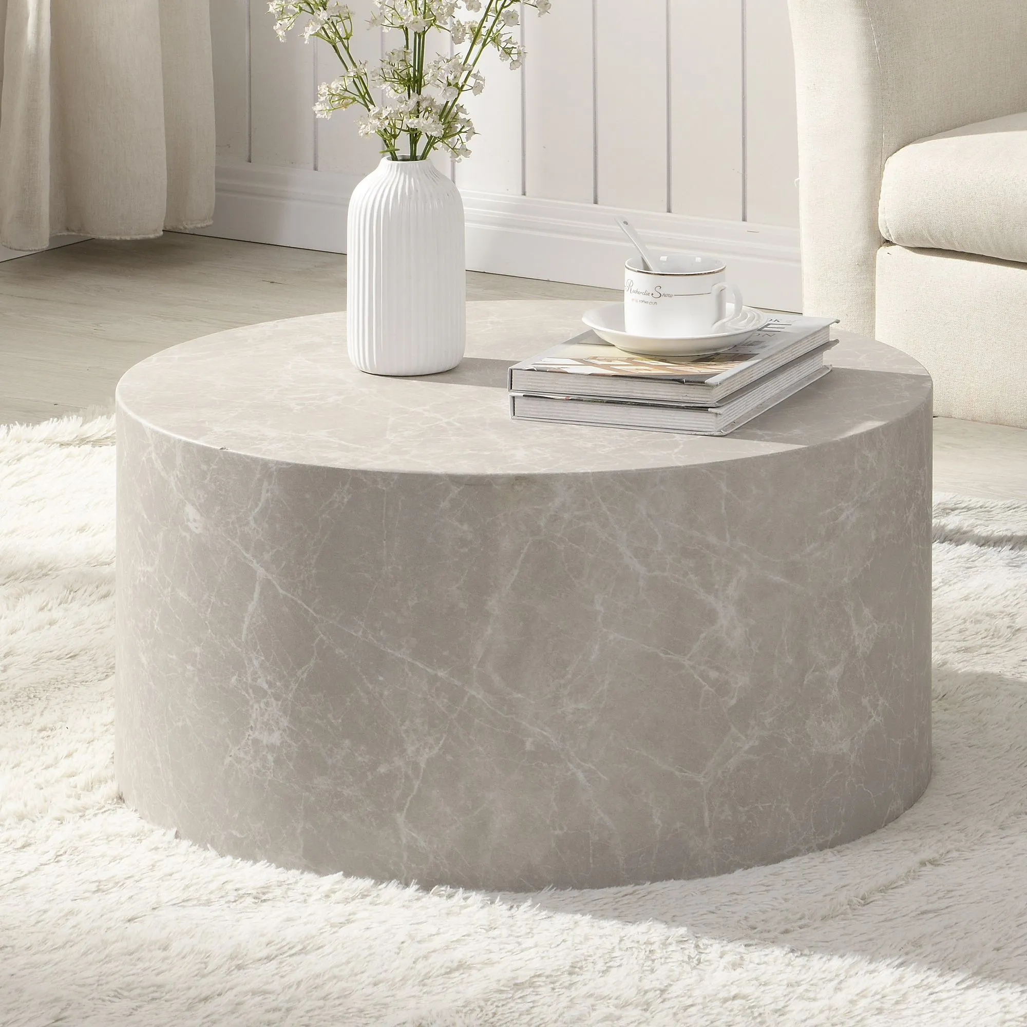 Couchtisch MONOBLOC 60x60x30 cm in Stein-Optik Sandfarben