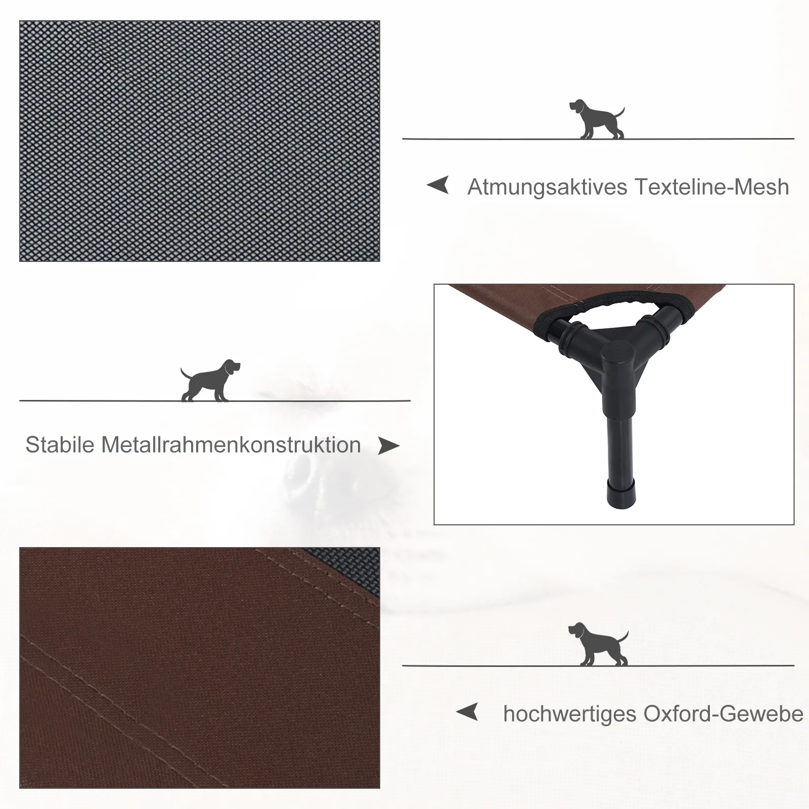 Hundebett Outdoor erhöht für große Hunde, Oxford-Gewebe, Braun